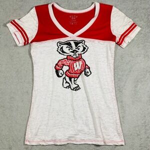 Blue 84 Wisconsin Badgers T-Shirt Womens XL White Red Burnout Bucky Badger
